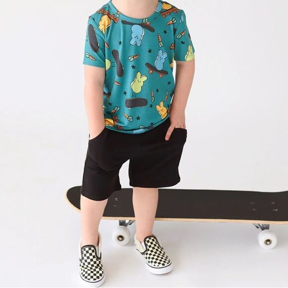 Posh Peanut Kids Black Pull On Elastic Waist Shorts - Picture 2 of 6